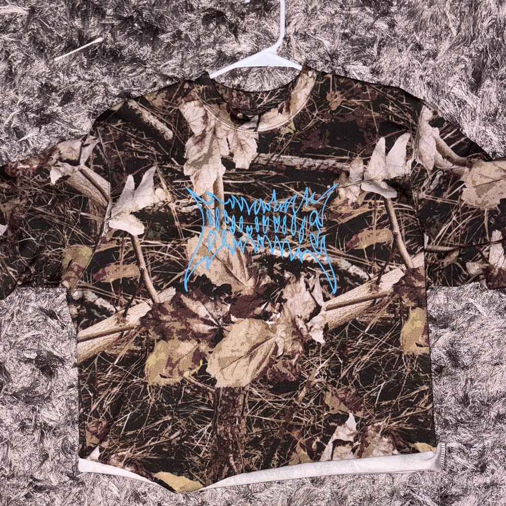 Primitive Camouflage Tee with Blue Graphic